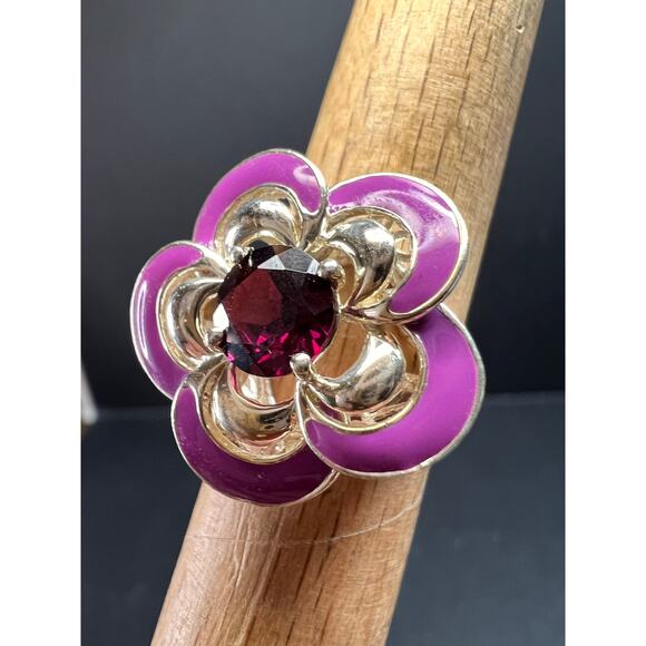 Ross Simons garnet and enamel flower sterling silver ring size 5 - Picture 3 of 16
